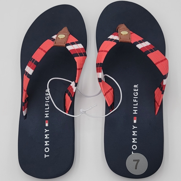 Tommy Hilfiger Red and Navy Flip Flops - Picture 2 of 3